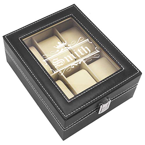 My Personal Memories Custom Personalized 6 Slot Watch Box Glass Storage Display Case with Crown Style (Black)