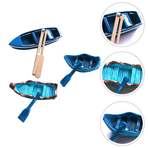 Yardwe Conjuntos 3 Micro Paisagem Mini Estatuetas de Resina Modelo De Barco de Pesca Barco de Remo P