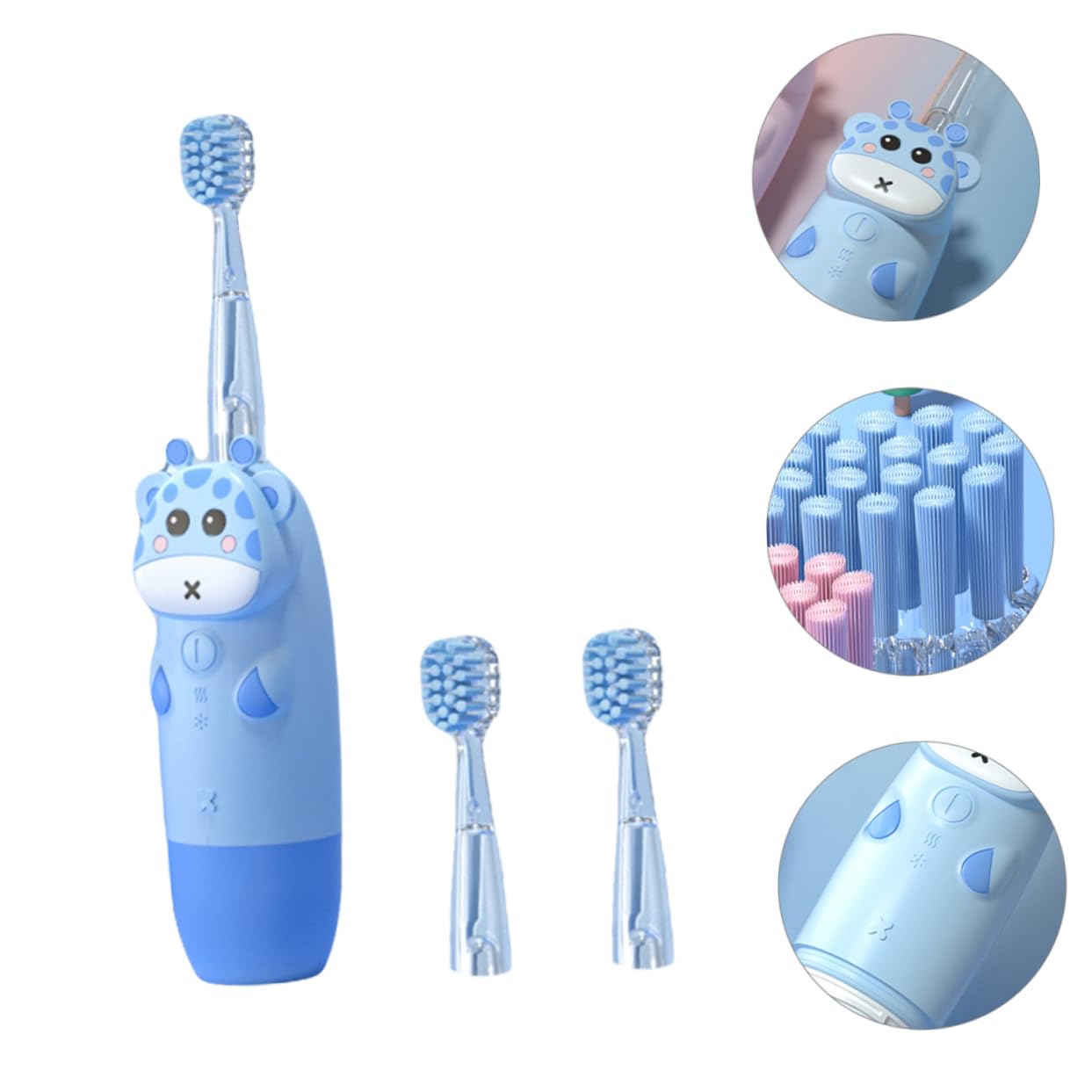 Cepillo de Dientes Eléctrico Infantil Diseño Antideslizante y Adecuado para Paquete Cabezales Azules sin Batería para Viaje y Cuidado Dental Infantil