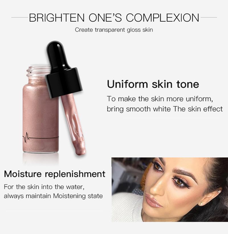 Liquid Highlighter Drops Makeup, Smooth Liquid Bronzer Highlighter Drops Makeup Shimmer For Face&Body, Moisturizing Light Shimmer Long-lasting Shine Non-sticky Liquid Contour (01# MOONLIGH) - Image 7