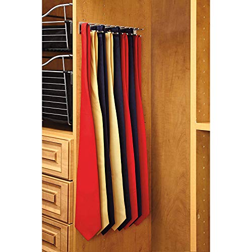 Image of Rev-A-Shelf TRC-14CR 14-Inch Side Mount Extending Closet Tie and Belt Hanger Organization Storage Rack Holder for Up to 25 Ties, Chrome (2 Pack)