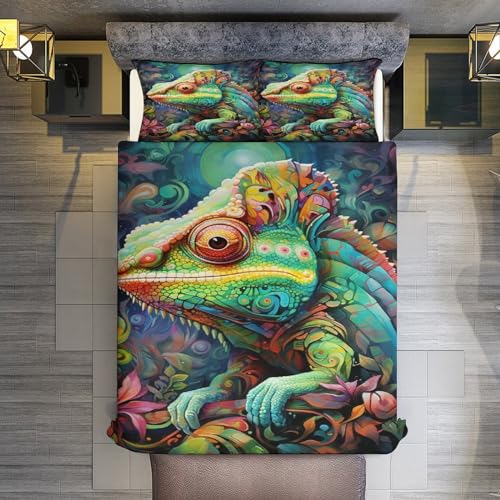Parure de lit housse de couette caméléon 3 pièces polycoton 200x200cm pour lit double