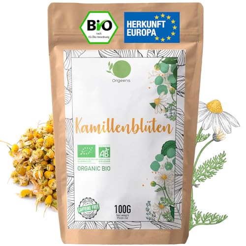 ORIGEENS BIO KAMILLENBLÜTEN TEE Herkunft Europa, 100g - Lose Teeblätter, Bio Schlaf- und Verdauungstee - Deutsche Kamille - Echte Kamille