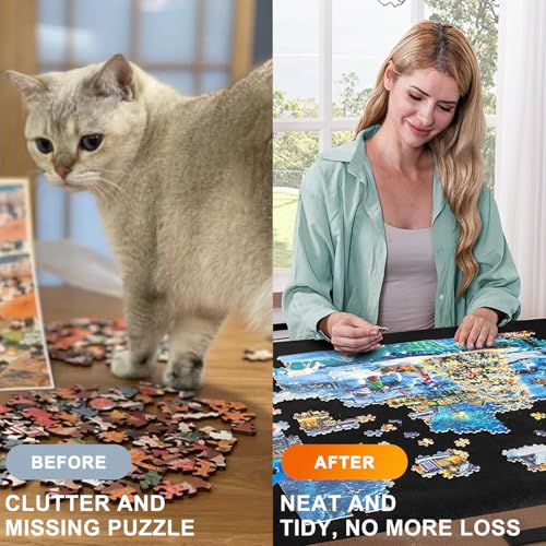 Napzy Puzzle Mat Up to 3000pcs Puzzle Matt Rollup for Jigsaw Puzzles Keeper and Saver Puzzle Board with Portable Drawstring Storage Bag, Puzzle Sorting Trays for Jigsaw Puzzle Lovers Gift Felt Mat