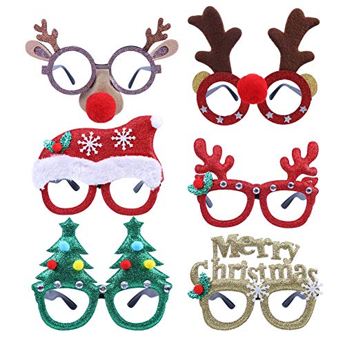 CCINEE 6pcs Merry Christmas Glasses Frames, Xmas Costume Eyeglasses without Lenses for Kids Christmas Party Favor Supplies