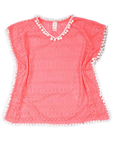 Cute Neon Pink Swimsuits Cover Up For Girls, Kids Bathing Suit Beach Dress Tops With Pompom Tassel One Size #TOP5