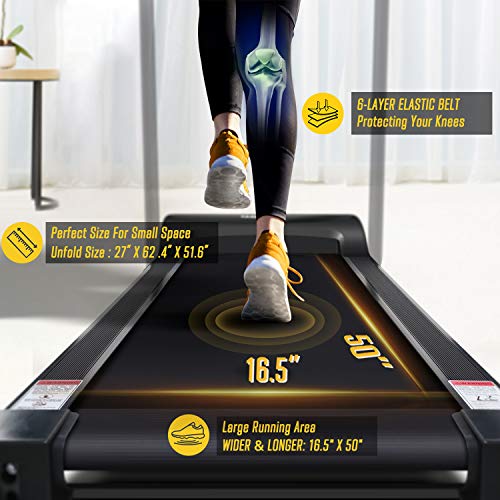 OMA Treadmills for Home, Max 2.25 HP Folding Incline Treadmills for Running and Walking Jogging Exercise with 36 Preset Programs, Tracking Pulse, Calories - Black - Thumbnail 7