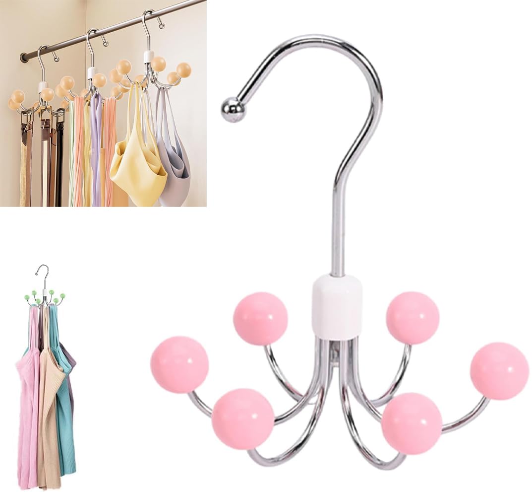 Multipurpose Space Saving Hangers for Closet, 360ยฐ Swivel Closet, Organizer Purse, Hat Holder, Belt Organizer, Tie Rack, Support Holder (Pink)