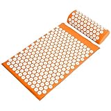 Fitvids Acupressure Mat and Pillow Set for Back/Neck Pain, Acupuncture Products to Relieve Muscle Fatigue, Improve Insomnia for Sedentary People, Acupuncture Eases Stress, Massage Mat, Orange