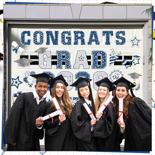 Image of Landhoow 30 Pcs Graduation Car Magnets 2026 Senior Graduation Car Decoration Bumper Sticker Congrats Grad Magnet Magnetic Refrigerator Decal for Grad Parade Party Supplies(Royal Blue Sliver)