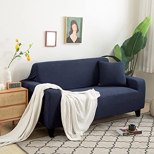 Housse de canapé jacquard bleu lavable 2 places protection - 2
