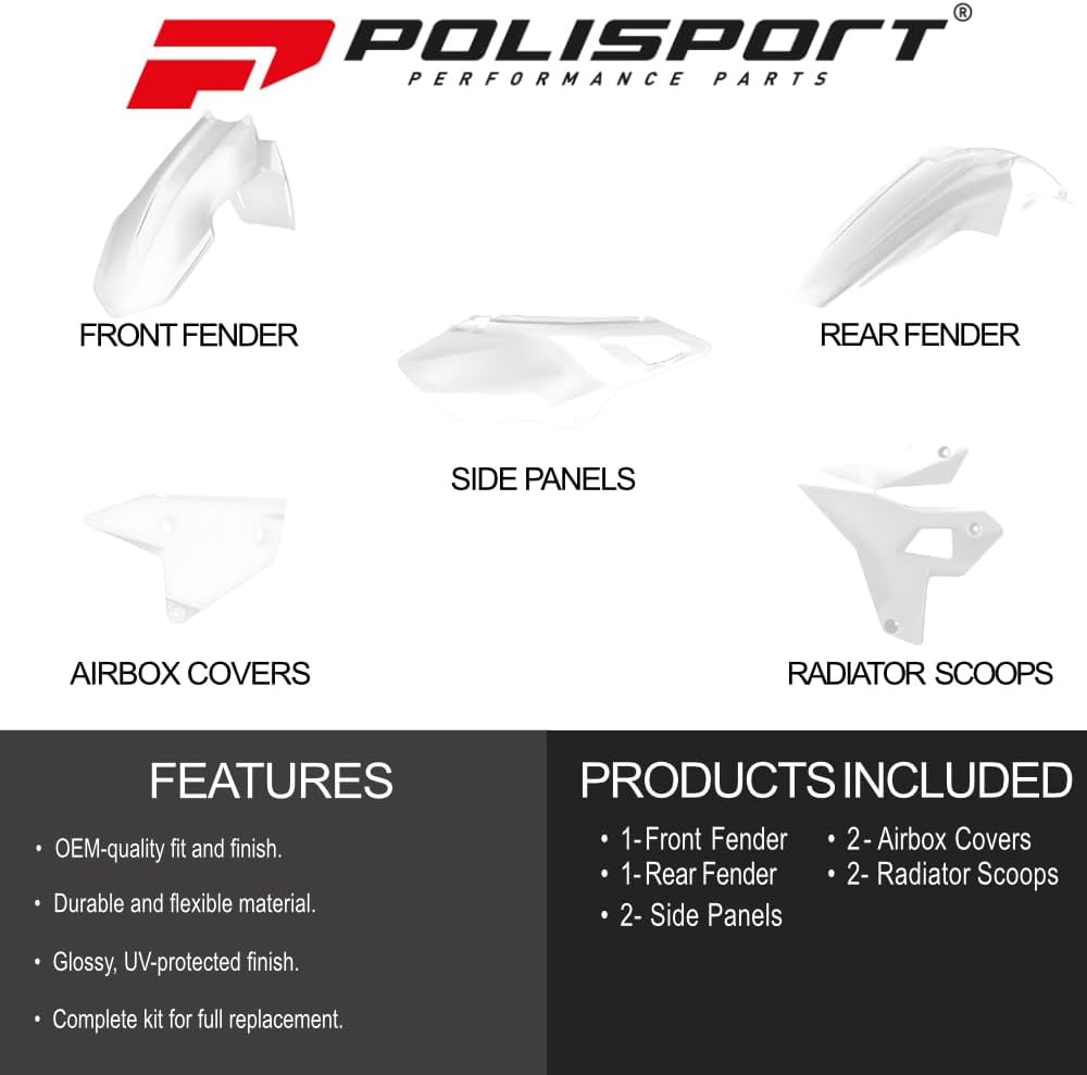 Polisport Motocross (MX) Restyling Kit for Suzuki DR-Z400 (2000-24) Dirt Bike – OEM Quality, Durable, Flexible & Perfect Fit – White