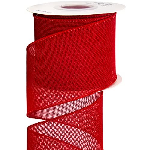 Ribbli Red Burlap Wired Ribbon,3 Inch x Continuous 10 Yard, Wired Edge Ribbon for Big Bow,Wreath,Tree Decoration,Outdoor Decoration
