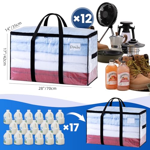 Image of TAILI Extra Large Moving Bags, 12 Pack Clear Heavy Duty Totes For Storage with Visible Window, Wrap Around Handles, Storage Bags for Space Saving, Alternative to Moving Boxes