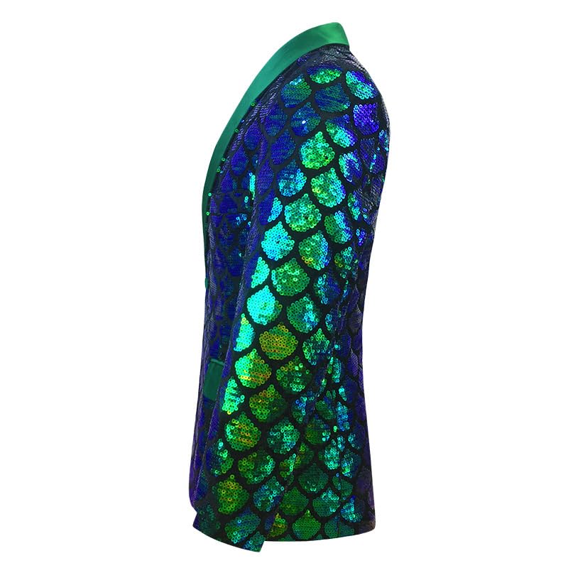 Men's Velvet Sequin Tuxedo Blazer Jacket for Prom Shawl Lapel Slim Fit Single Breasted Scale Pattern4