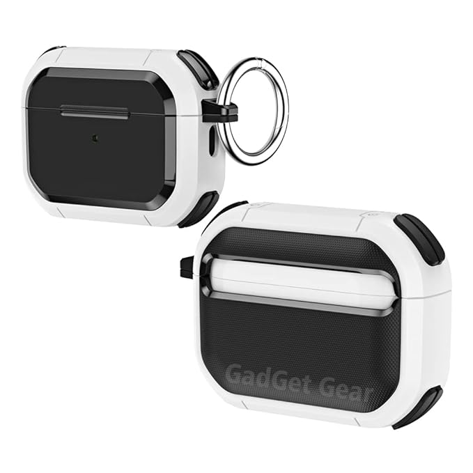 Gadget Gear TPU Protective Case Cover Dust-Proof Compatible with Airpods Pro 2nd Generation Wireless Earphone (White)/with Keychain Holder.