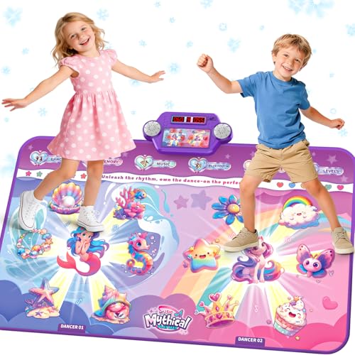2-Joueurs Tapis de Danse pour Enfants de 3 à 8 Ans, Jouet 12 Boutons Rechargeable Lumineux Tapis de Danse Musical avec Bluetooth, Cadeau d'anniversaire de...