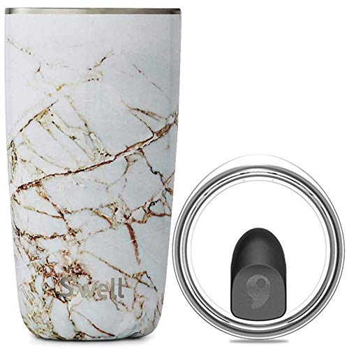 S well Stainless Steel Tumbler with Clear Slide-Open Lid-18 Fl Oz-Calacatta Gold Triple-Layered Vacuum-Insulated Containers Keeps Drinks Cold for 12 Hot for 4 Hours-BPA-Free Water Bottle, 18 oz