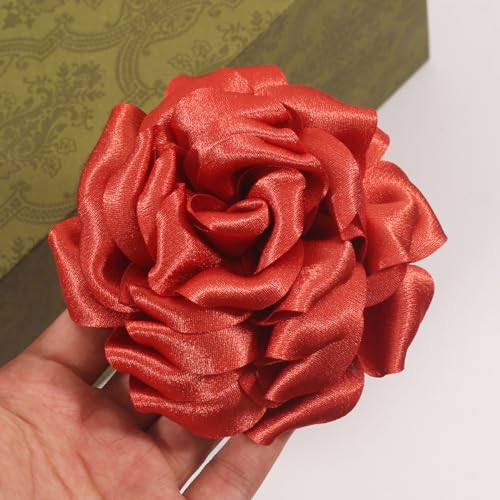 Image of 4.3 inch Red Rose Hair Clip Large Flower Brooches for Women | Charming Flowers Pins for Clothes | Turn Heads with Stylish Rose Hair Clip Flower Brooch Pin for Clothes & Clips for Woman
