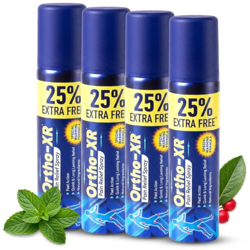Image of Ortho XR Ayurvedic Pain Relief Spray 50g x 4 | Instant Relief for Back, Knee, Joint, Neck, Shoulder, Muscle & Arthritis Pain | Special Warming Formula | Herbal & Skin-Friendly | 200 gms