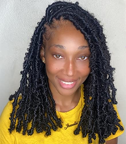 8 Packs Butterfly Locs Crochet Hair 14 Inch Light Weight Butterfly Faux Locs Crochet Hair Distressed Butterfly Locs, 1#