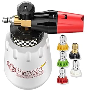 Foam Cannon – Heavy Duty Foam Wash Gun, Wide Neck Adjustable Car Foam Blaster for Pressure Washer with 1/4 Inch Connector, 5 Nozzles Included in The Kit(1 Liter, 1.1mm Metal Orifice)