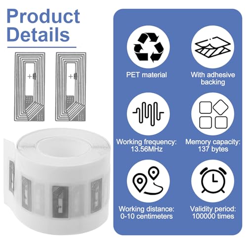 50 Stück NFC Tags Sticker 213 Ntag NFC-Chip Aufkleber 137 Byte Speicher NFC-Chip Programmierbar Wiederbeschreibbar für Alle NFC Fähigen Handys und Geräte