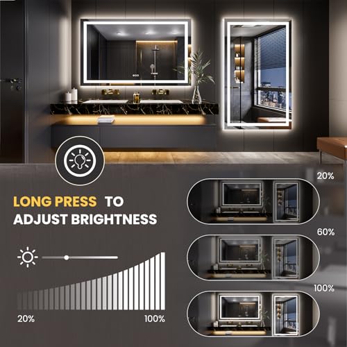 Image of LOAAO 62 inchx36 inch LED Bathroom Mirror with Lights, Anti-Fog, Dimmable, Backlit + Front Lit, Lighted Bathroom Vanity Mirror for Wall, Memory Function