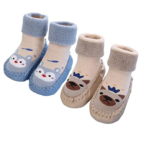 HXQLXGT Baby Girls' Anti-Slip Slippers Socks Thick Winter Warm Socks First Walking Shoes (Blue set, 3 UK) Cover