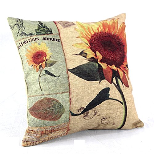 Createforlife Home Decor Cotton Linen Square Throw Pillowcase Cushion Cover Pillow Shams Vintage Sunflower Helianthus Annuus 18