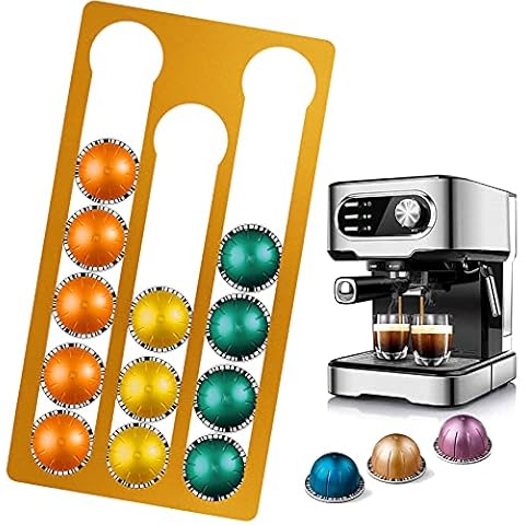 HUIIUH Coffee Pod Holder for Nespresso Vertuo Capsules, Aluminum Coffee Capsule Storage Organizer for Nespresso 17 Pods, Wall Mount Coffee Pods Rack - Gold Cover