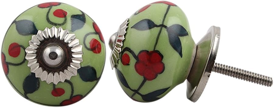 Indian Shelf 8 Piece Chic Dresser Handles Drawer Knobs Cabinet Pulls Decorative Finish Garden Bouquet, Multicolor, Ceramic