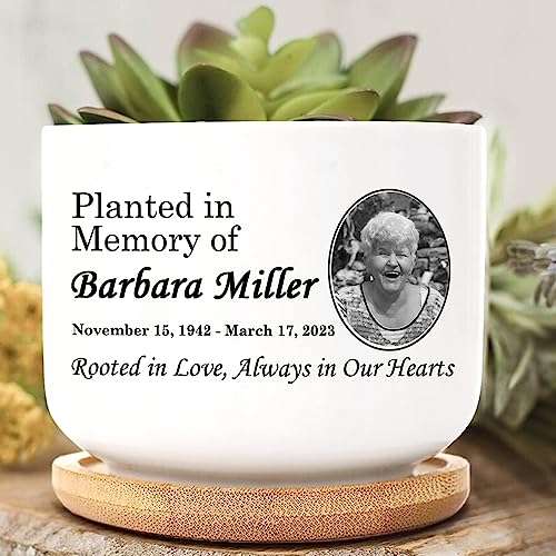 Personalized Memorial Plant Pot, Succulent Pots with Bamboo Tray, Memorial Grandma Grandpa, Always in Our Hearts, Remembrance Gift, In Memory Sympathy, Loss of Loved One Pot, Memorial Mom Dad Gift