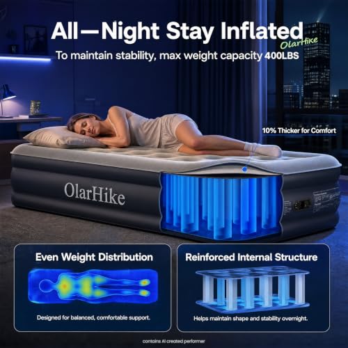 Image of OlarHike 20 inch H Twin Air Mattress with Built in Pump,Inflatable Bed, 400lb