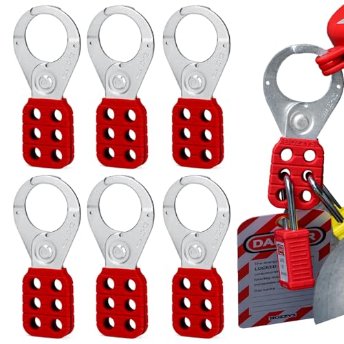 BOZZYS Lockout Tagout Hasp 6-Pack | 6-Holes Industrial Padlock Hasp & 1.5 Jaw | OSHA Compliant Group Lock Out Tag Out Hasps | PA Injection molding Steel Hasp