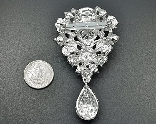 Image of Gyn&Joy Women's Austrian Crystal Bouquet Flower Teardrop Large Gorgeous Brooch Pin