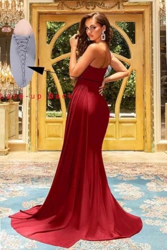 Long Mermaid Bridesmaid Dresses for Women One Shoulder Prom Dress Satin Beaded Evening Party Gown with Train4
