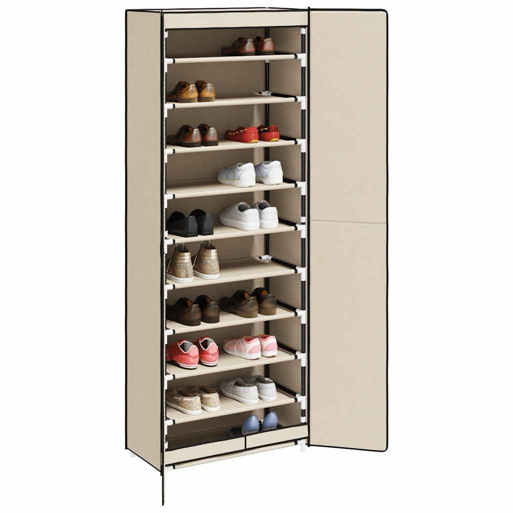 Schuhschrank Creme Stoff mit 10 Böden 60x30x166 cm, Schuhregal platzsparend geschlossen, Aufbewahrungssystem für Flur Diele, Organizer mit stabilem Stahlrahmen, faltbar und stapelbar