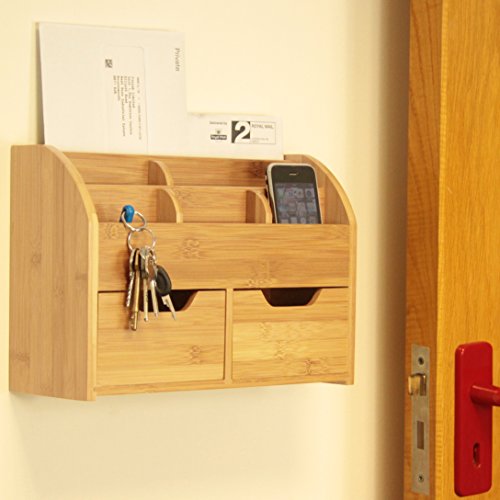 Bambou Rangement pour Corbeille à Courrier et pour Clés Derrière la Porte, Porte-clés Boîte À Clés Mural, Armoire à Clés
