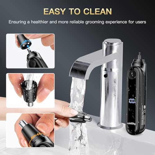 Image of coldSky Nose Trimmer for Men, Painless Electric Nose Ear Hair Trimmer, USB Rechargeable Cordless Trimmer with Digital Display, Portable for Home & Travel (Black)