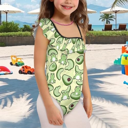One Piece Swimsuit for Girls Ruffled Bathing Suit One Shoulder Straps Swimwear for Kids 3-14T3
