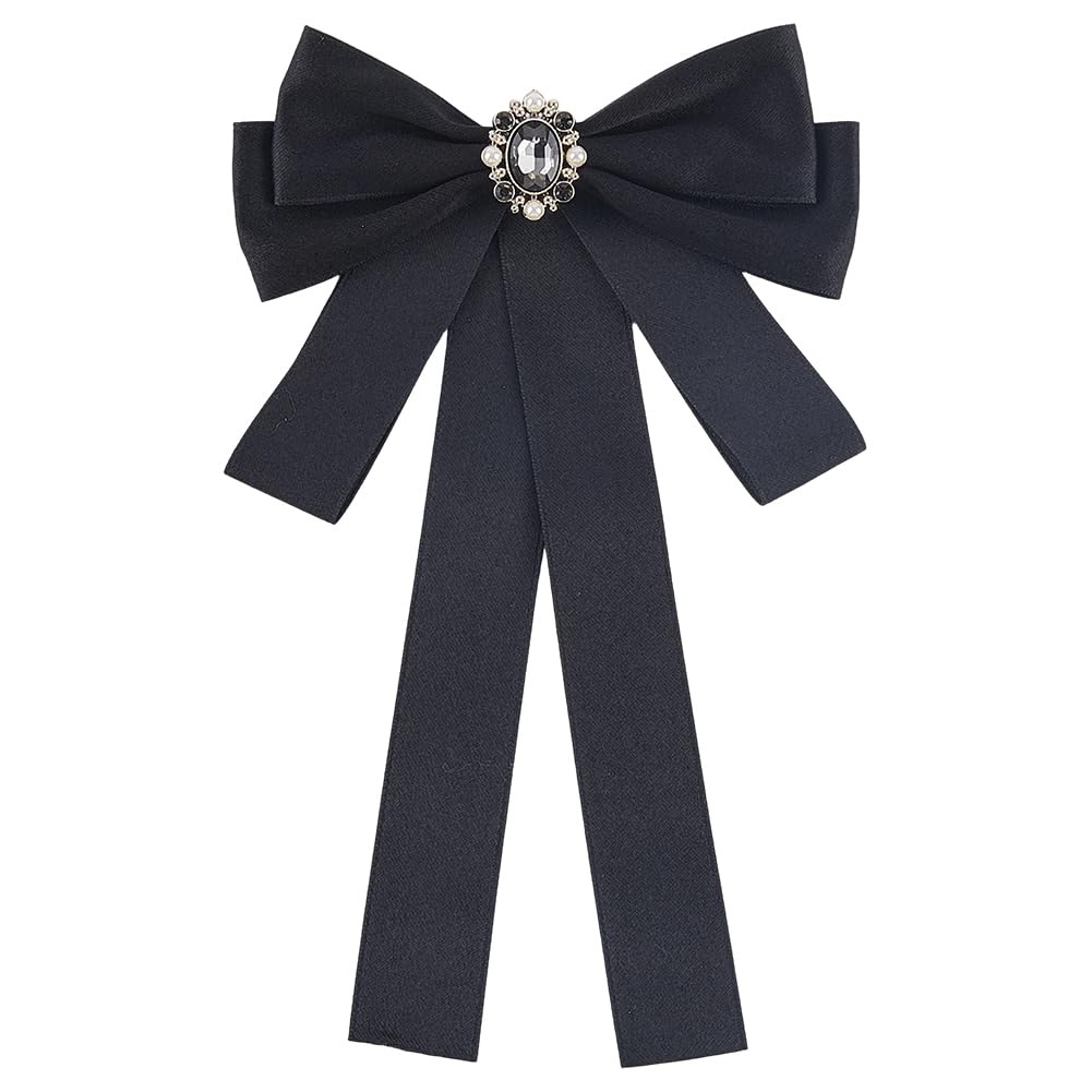 Pajarita de Cristal con Diamantes de Imitación Negros Y Alfiler Ajustable, Preatada, de Satén de Seda Vintage, con Lazo, para Cuello, Broches, Cors para Mujer, Hombre, Boda, Fiesta, Ropa, Tr