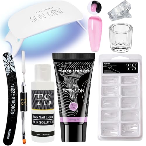 Image of Poly Nail Gel Extension Kit for Builder Gel UV Nail Art Kit, Nail Extension Set (8in1) (needs 2-3 time practice)(SSD KIT) (CLEAR PINK, SSD KIT)