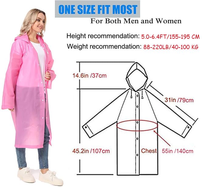 GUKOY Regenponchos für Erwachsene, wiederverwendbar, 2er-Pack, Regenmäntel Notfall für Frauen Männer mit Kapuze und Kordelzug, Rosa und Rosa