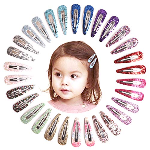 Elesa Miracle 30pc Girl Sequins Snap Hair Clips 2 Inch Non Slip Glitter Hair Clip Barrettes for Baby Girls Toddlers Kids