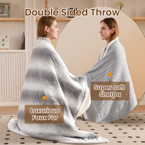 Image of Bearhug Heated Blanket 6 Heat Settings Electric Blanket, 4-Hour Auto Shut-Off, Luxurious Faux Fur & Sherpa Dual-Sided Heated Throw, Machine Washable, 50 x 60 Inches, Gift-Ready Elegant Packaging