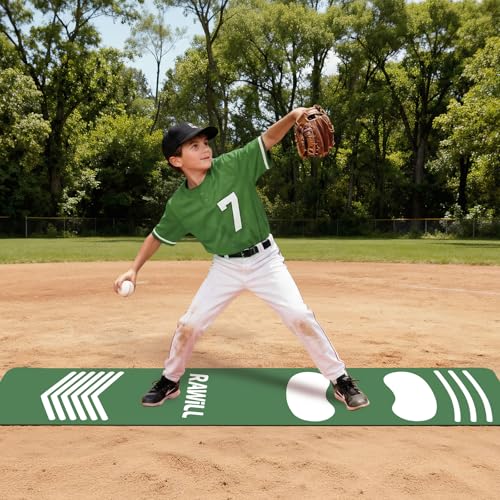 RAWILL Softball Pitching Mat-54 X 12 inch Portableble Pitching Mat with Non-Slip Silicone Backing for Indoor & Outdoor,Batting Stance Practice for Beginners,Green - Thumbnail 5