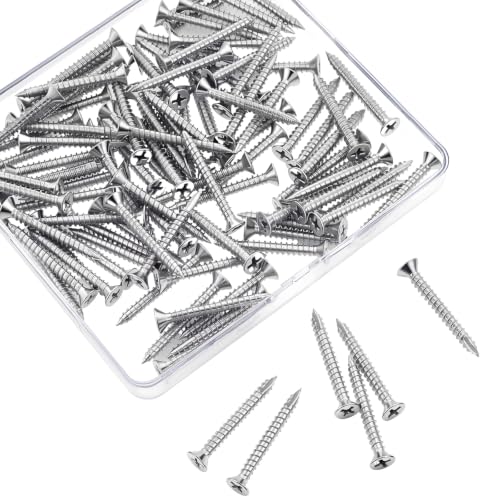 Image of 100 Pack Satin Nickel Wood Screws #9 x 1 1 /2 Inch Silver Extra Long Heavy-Duty Hinge Screws for Doors, Cabinets, Furniture & DIY Projects