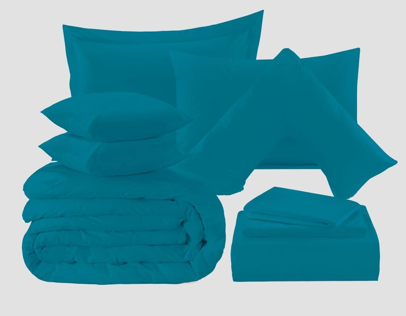 KARKARM Plain Dye Teal Bedding Set, Complete Bedding Collection, Teal Bed Linen Sets (Double, Fitted Sheet 25cm)