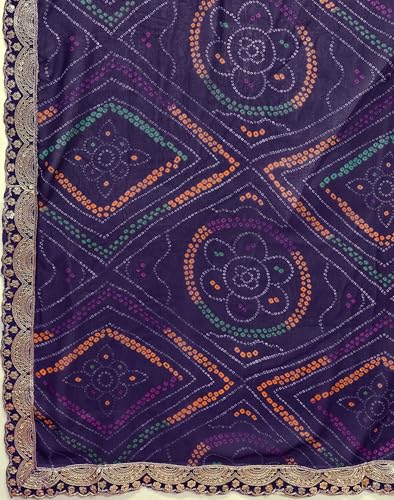 Image of SIRIL Women's Georgette Sequins Embroidery Printed Bandhani Saree with Unstitched Blouse Piece